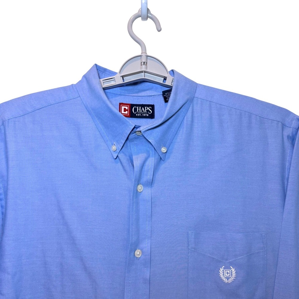 Chaps Mens XXL Light Blue Long Sleeve Button Down Oxford Shirt Cotton Blend